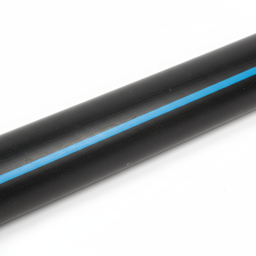 tuberia negra con linea azul, de hdpe